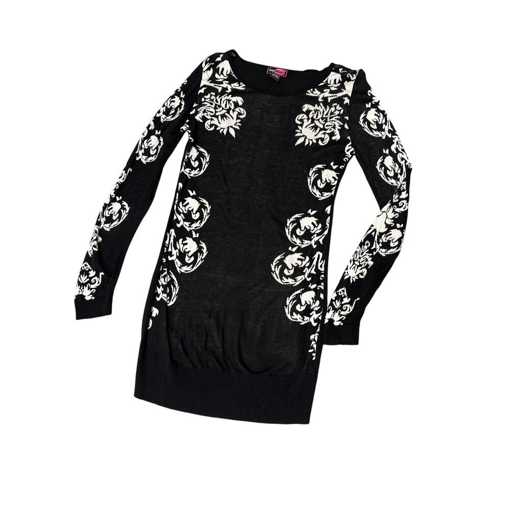 Say What? Black super soft dress long sleeves w/white flower print. Womens XL